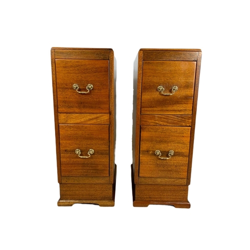 871 - Pair of tall 1930’s oak 2 drawer bedsides 26.5/44/74cm