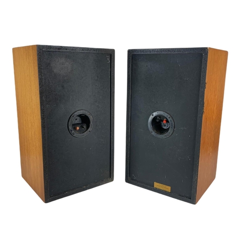 884 - Mid century teak Wharfedale speakers. 26/24/46cm