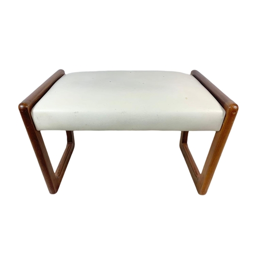 887 - Mid century teak framed stool. 60.5/38/40cm