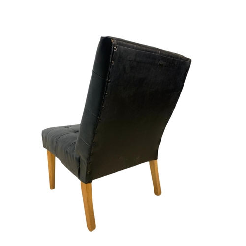 889 - Mid century black vinyl and beech side chair. 50/80/80cm