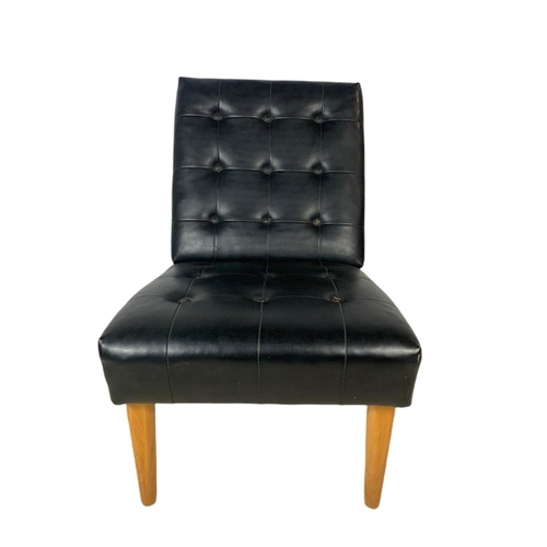 889 - Mid century black vinyl and beech side chair. 50/80/80cm