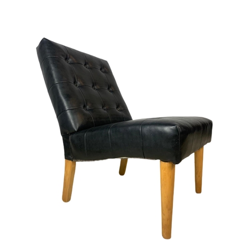 889 - Mid century black vinyl and beech side chair. 50/80/80cm