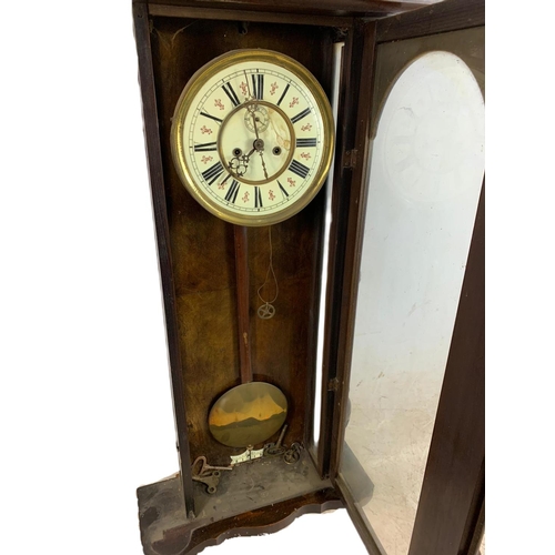 902 - Large Victorian Vienna wall clock with keys and pendulum. 113cm