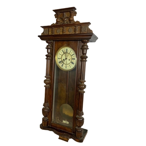 902 - Large Victorian Vienna wall clock with keys and pendulum. 113cm