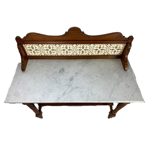 921 - Edwardian marble top 2 drawer washstand. 115/48/110cm