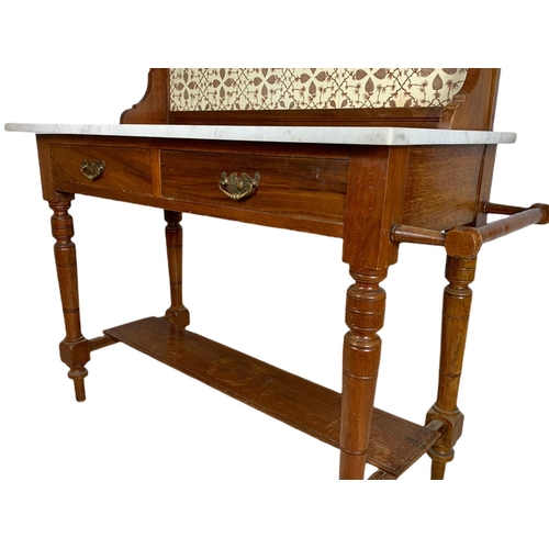 921 - Edwardian marble top 2 drawer washstand. 115/48/110cm