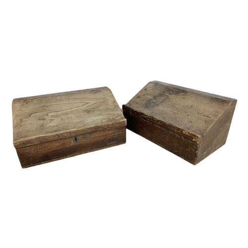 297 - Pair of late Victorian pine slope boxes. 35/26/22cm