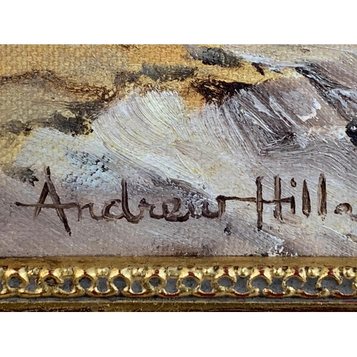 801D - Oil painting by Andrew Hill in an ornate gilt frame. 39/35cm