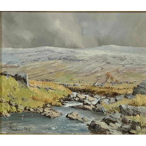 801E - Oil painting by Andrew Hill in an ornate gilt frame. 39/35cm