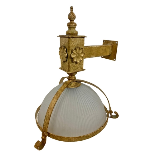 326 - Pair of large vintage decorative heavy alloy wall lights with glass shades. 38/40/46cm