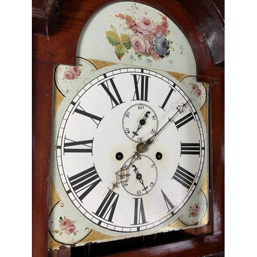 872 - Victorian long case clock with pendulum, no weights. 229cm