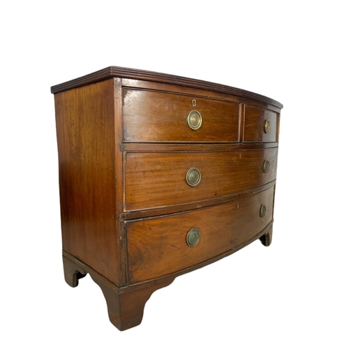 879 - Georgian mahogany bow front chest of drawers. Oak lined. 105/50/77cm