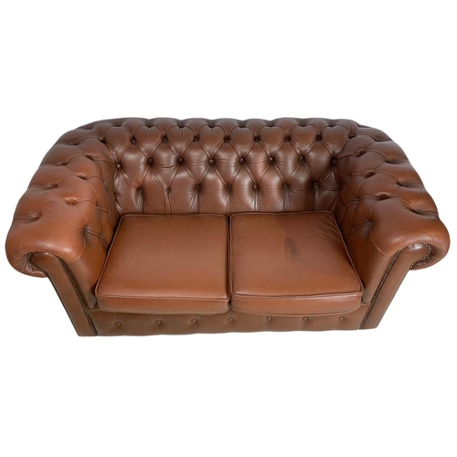 905 - 2 seater leather Chesterfield club sofa. 156cm.