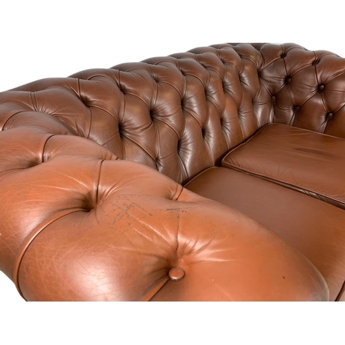 905 - 2 seater leather Chesterfield club sofa. 156cm.