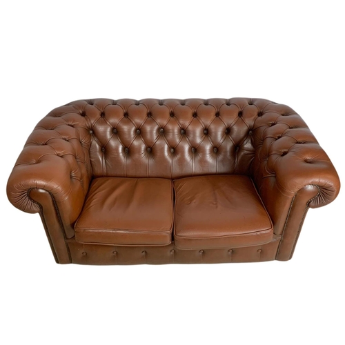 906 - 2 seater leather Chesterfield club sofa. 156cm