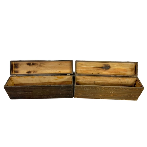 386 - 4 vintage wooden tool boxes. Largest 76.5