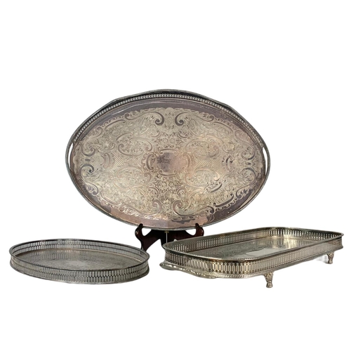 571 - 3 silver plated trays. Largest 51/36cm