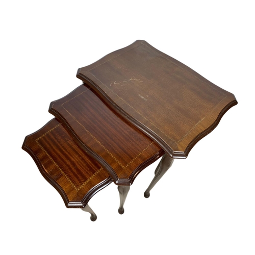 809 - Mahogany shelving unit and an inlaid nest of tables. 59/22/117.5cm