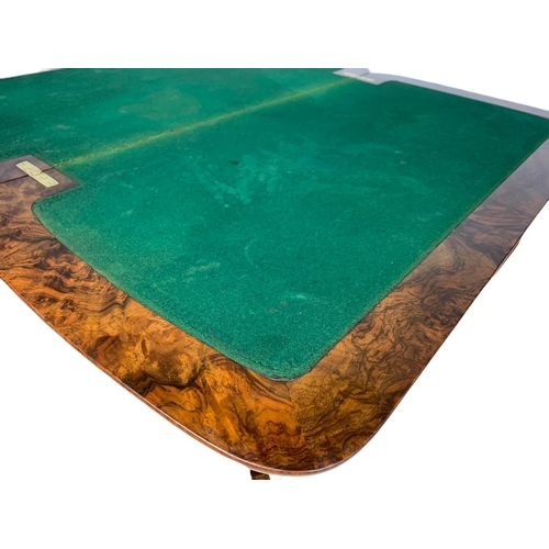 952 - Victorian inlaid burr walnut turnover card table, 92/45/73cm