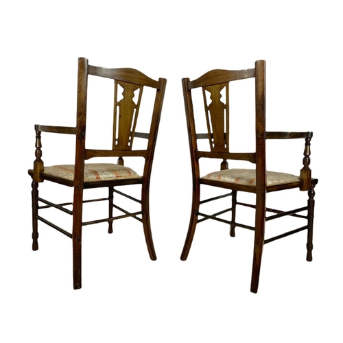 955 - Pair of Edwardian inlaid mahogany armchairs. 50/52/88cm