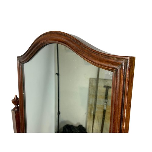 928 - Vintage mahogany framed cheval dressing mirror. 42/49/156cm