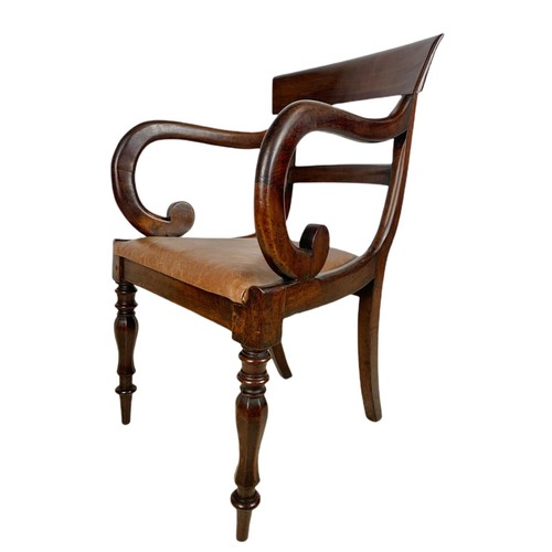 972 - William IV mahogany armchair with leather seat.