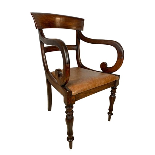 972 - William IV mahogany armchair with leather seat.