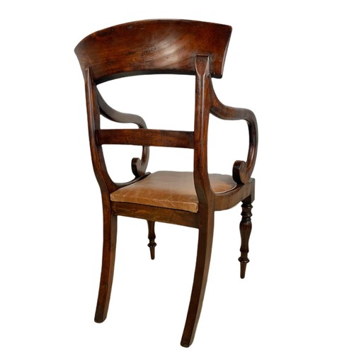 972 - William IV mahogany armchair with leather seat.