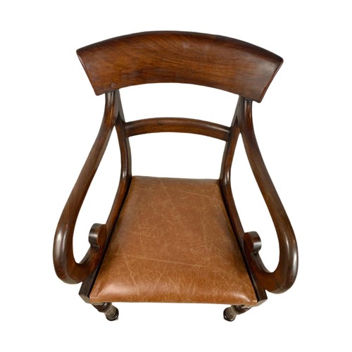 972 - William IV mahogany armchair with leather seat.