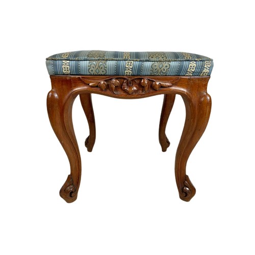 975 - Victorian carved stool with cabriole legs. 41/44/45cm