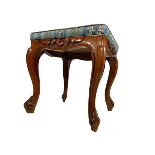 975 - Victorian carved stool with cabriole legs. 41/44/45cm