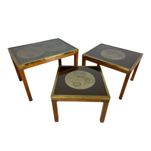 982 - Vintage brass bound nest of tables. 63.5/46/46cm