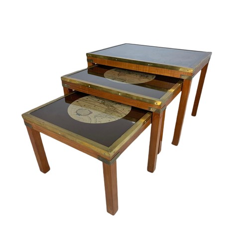 982 - Vintage brass bound nest of tables. 63.5/46/46cm