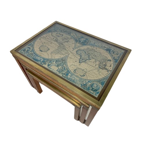 982 - Vintage brass bound nest of tables. 63.5/46/46cm