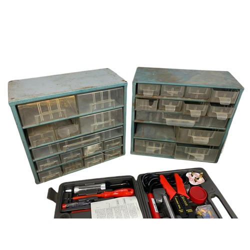 382 - Tool boxes with contents and a small vice.