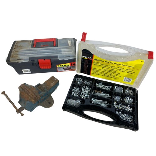 382 - Tool boxes with contents and a small vice.