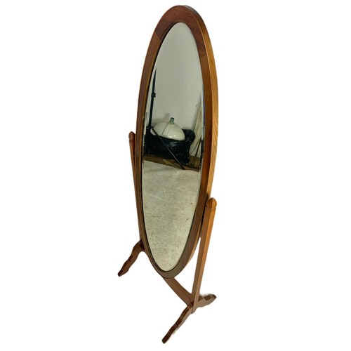 985 - Vintage mahogany cheval dressing mirror. 51/41/154cm