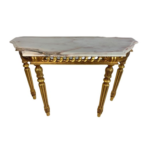 917 - Ornate marble top gilt console table. 102/33/74cm