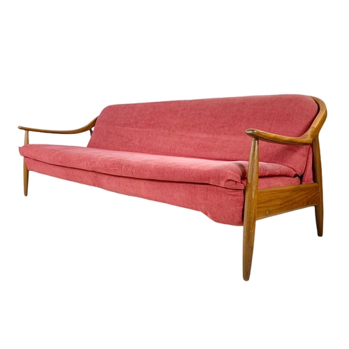 894c - Greaves & Thomas teak mid century sofa bed. 204.5cm