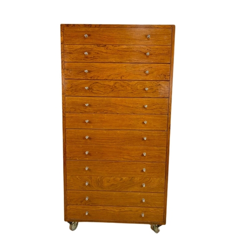 984 - Large vintage tiger wood multi drawer collectors cabinet. 76/56/151cm