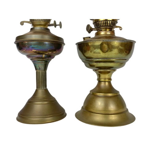 217a - 2 early 20th century brass oil lamps. 54cm.