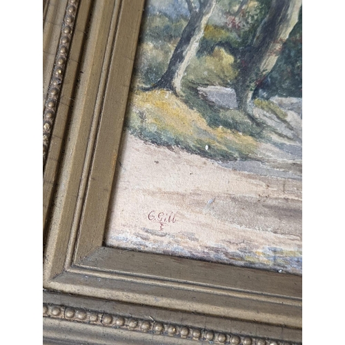 229a - Gilt framed watercolour by G. Gill. Framed  50x60cm.