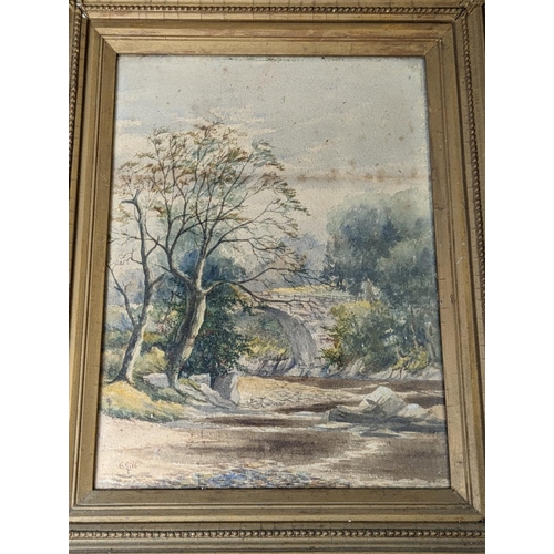 229a - Gilt framed watercolour by G. Gill. Framed  50x60cm.