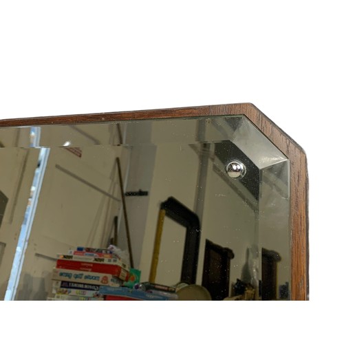 986 - 1930s oak framed bevelled mirror, 66cm x 45cm