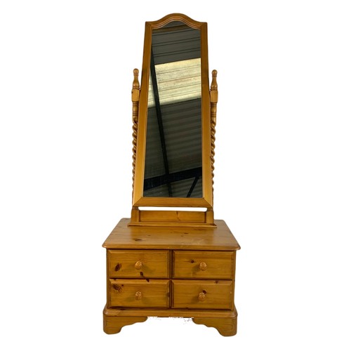 821 - Pine cheval dressing mirror with 4 drawers. 66/45/178cm