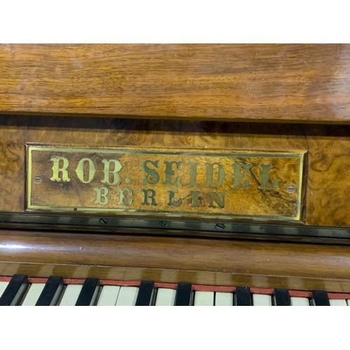 1056 - Edwardian walnut German piano. Rob Seidel Berlin. 147/61/125cm