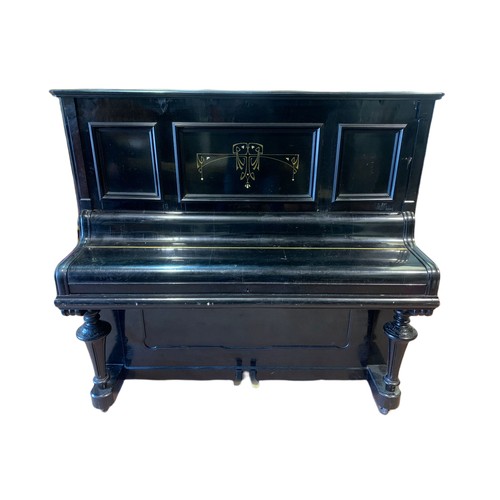 1057 - Edwardian Bluthner German inlaid piano. 148/69/144cm