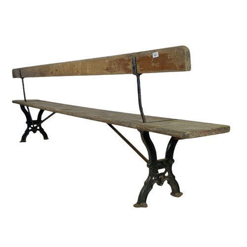 993 - Long early 20th century J.P. Corry reversible railway bench. 274.5cm