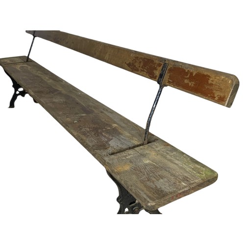 993 - Long early 20th century J.P. Corry reversible railway bench. 274.5cm