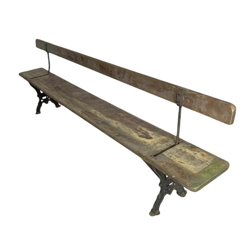 994 - Long early 20th century J.P. Corry reversible railway bench. 274.5cm